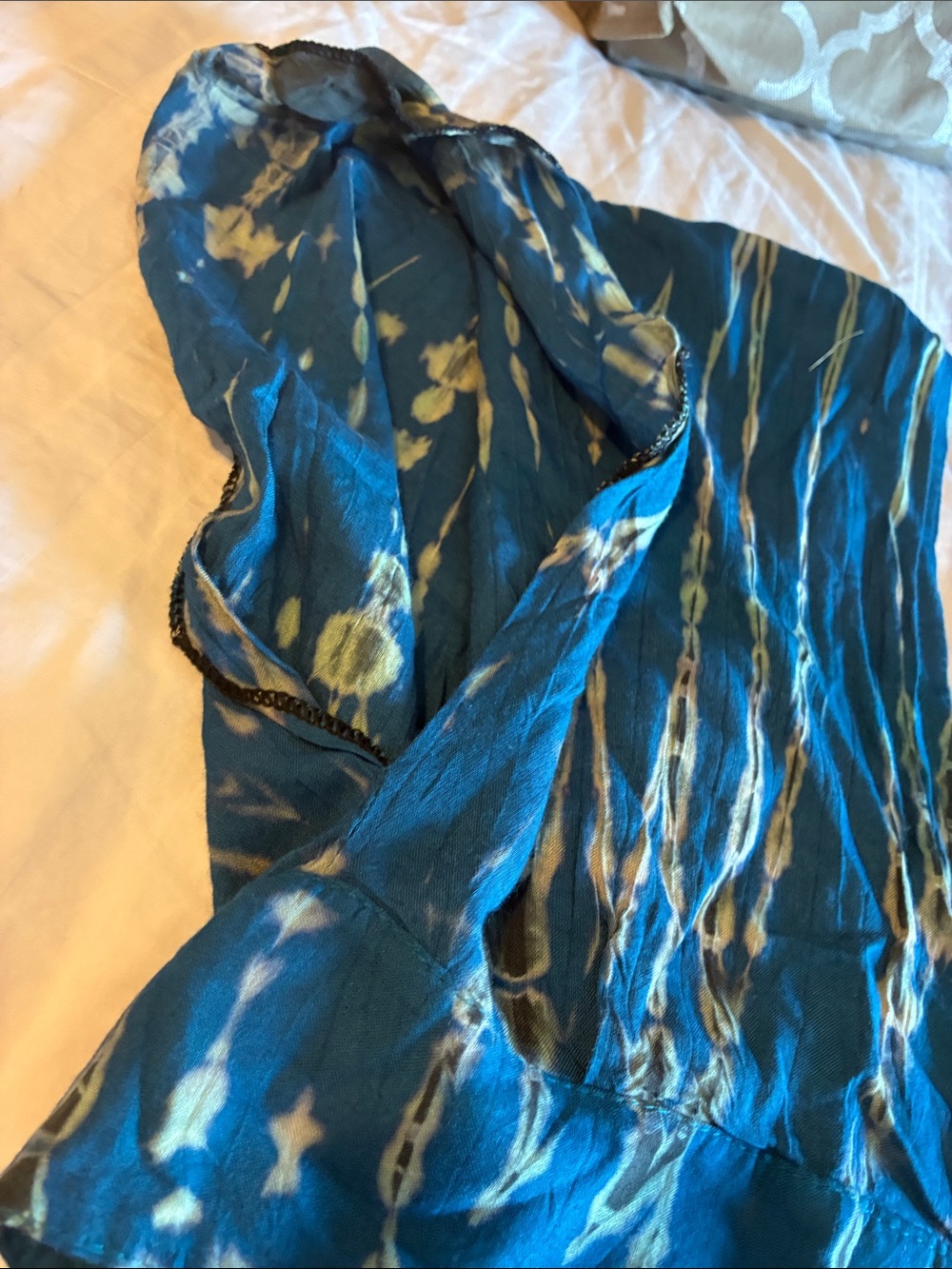 BOGO FREE-Blue Tie-Dye, Flowy Wrap Style Crop Top W/Tie Closure- Size Small - Picture 6 of 9
